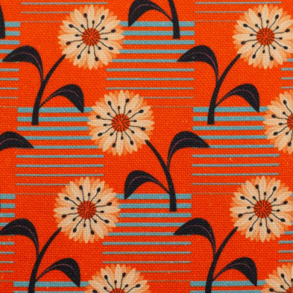 Baumwollcanvas Rocha Blumen, Streifen türkis/orange by Swafing
